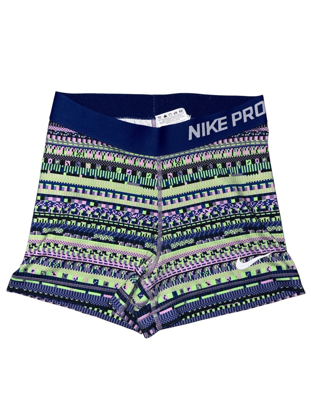 Nike Pro Women's Geo-Stripe Compression Shorts - Navy, Green & Purple